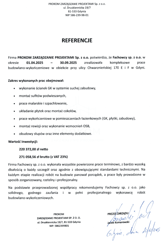 PROKOM - Chwarzno - Etap II - Budowlano-wykończeniowe