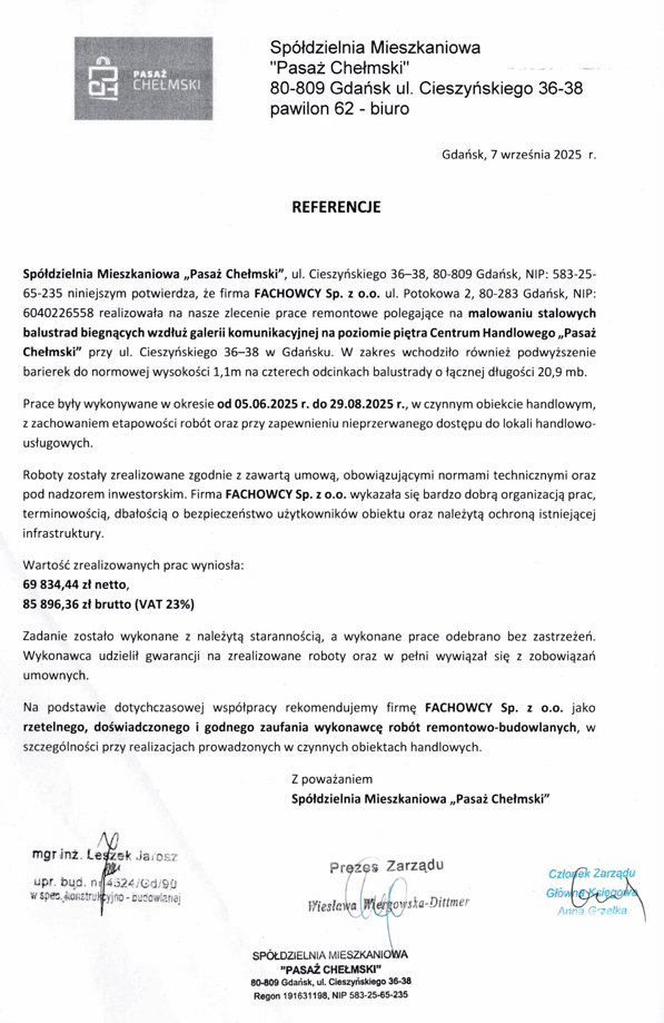 Spółdzielnia Pasaż Chełmski - Malowanie balustrad halogowych